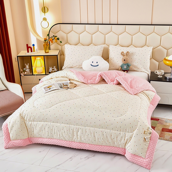 91家纺网 家纺一手货源 找家纺 蔻之羽 （全年现货）2026年新款豆豆被春秋被夏被加厚冬被空调被四季绒被子 彩虹波点