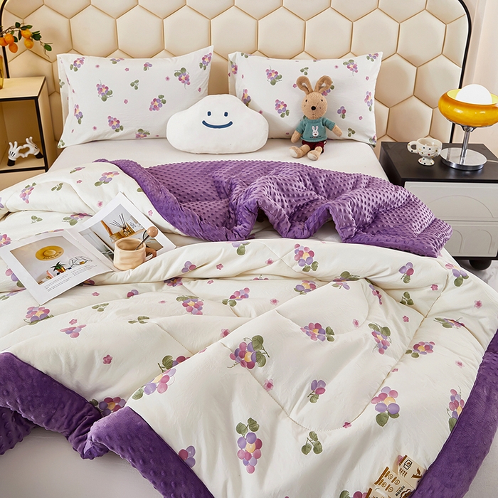 91家纺网 家纺一手货源 找家纺 蔻之羽 （全年现货）2026年新款豆豆被春秋被夏被加厚冬被空调被四季绒被子 葡萄紫