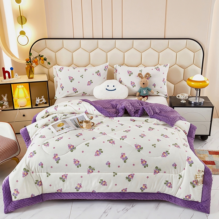 91家纺网 家纺一手货源 找家纺 蔻之羽 （全年现货）2026年新款豆豆被春秋被夏被加厚冬被空调被四季绒被子 葡萄紫