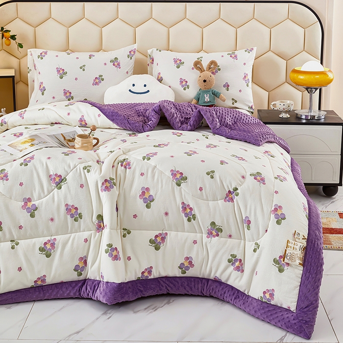 91家纺网 家纺一手货源 找家纺 蔻之羽 （全年现货）2026年新款豆豆被春秋被夏被加厚冬被空调被四季绒被子 葡萄紫