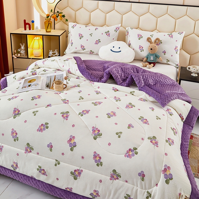 91家纺网 家纺一手货源 找家纺 蔻之羽 （全年现货）2026年新款豆豆被春秋被夏被加厚冬被空调被四季绒被子 葡萄紫