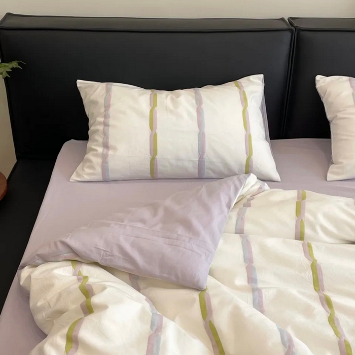 91家纺网 家纺一手货源 找家纺 仰望棉麻双层纱供应链 2025新款彩纱稿花全棉纯棉色织提花四件套 彩砂色织稿花紫色