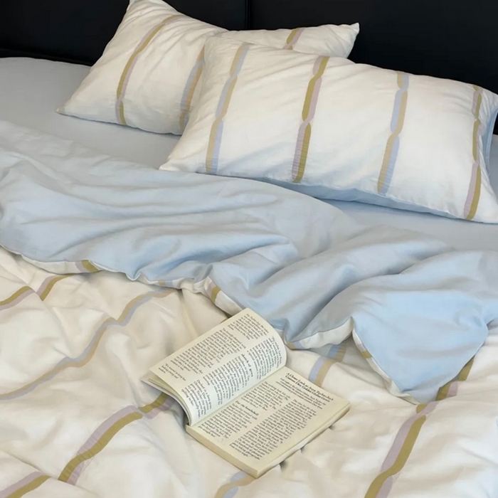 91家纺网 家纺一手货源 找家纺 仰望棉麻双层纱供应链 2025新款彩纱稿花全棉纯棉色织提花四件套 彩纱色织稿花-蓝色