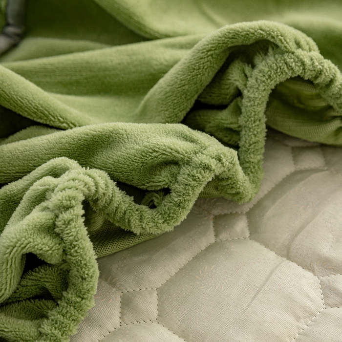 91家纺网 家纺一手货源 找家纺 女子家纺 2025新款加厚牛奶绒学生宿舍夹棉床笠 豆绿