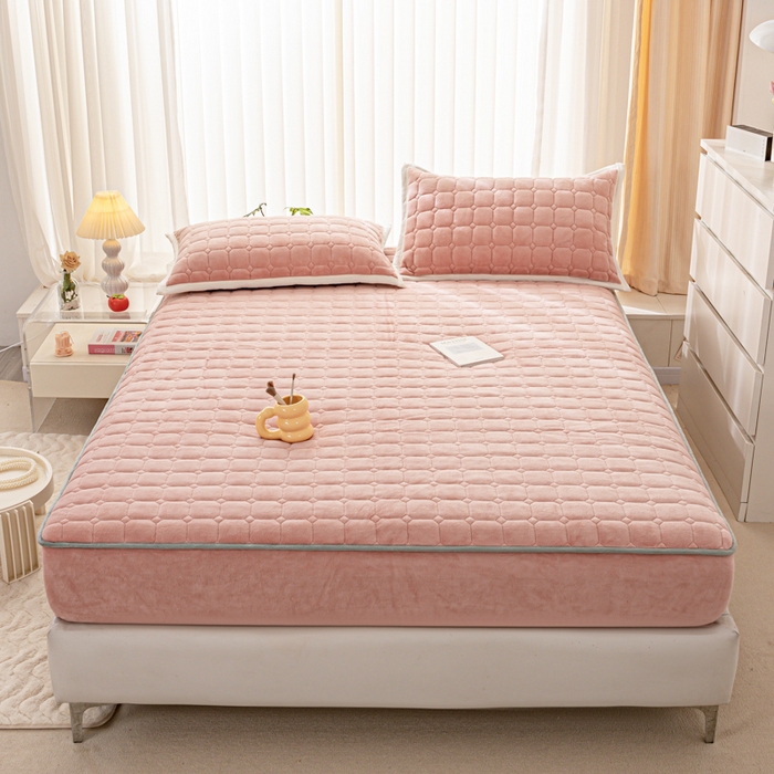 91家纺网 家纺一手货源 找家纺 女子家纺 2025新款加厚牛奶绒学生宿舍夹棉床笠 豆沙