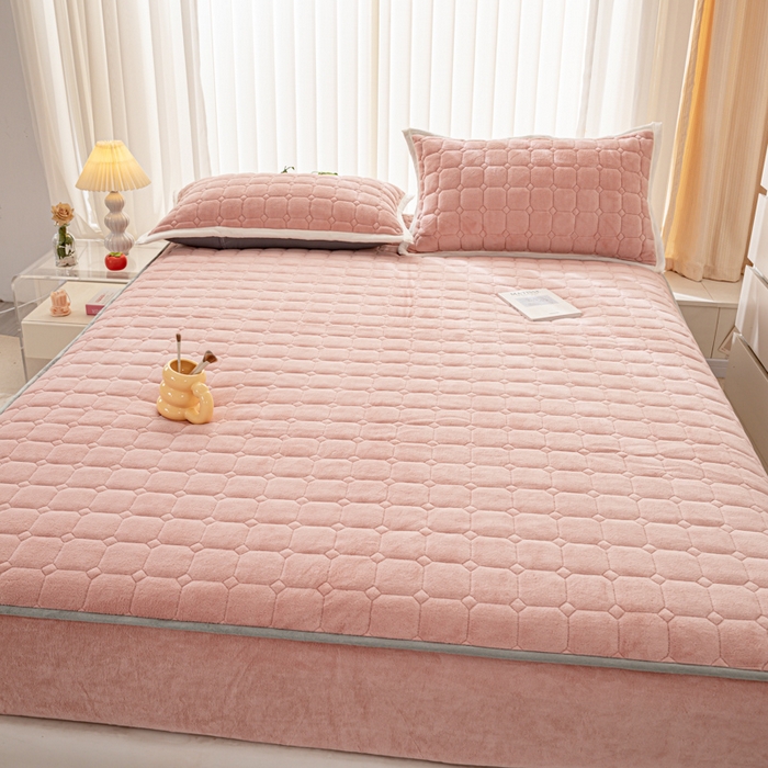 91家纺网 家纺一手货源 找家纺 女子家纺 2025新款加厚牛奶绒学生宿舍夹棉床笠 豆沙