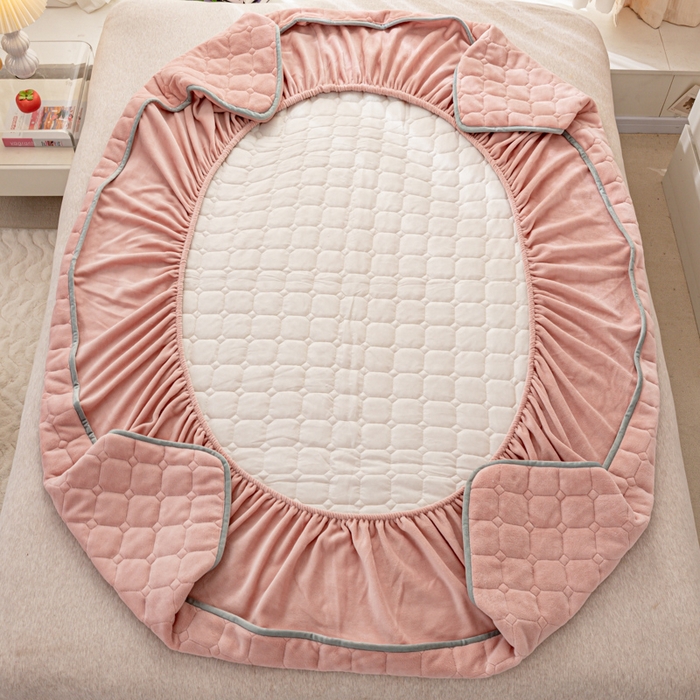 91家纺网 家纺一手货源 找家纺 女子家纺 2025新款加厚牛奶绒学生宿舍夹棉床笠 豆沙