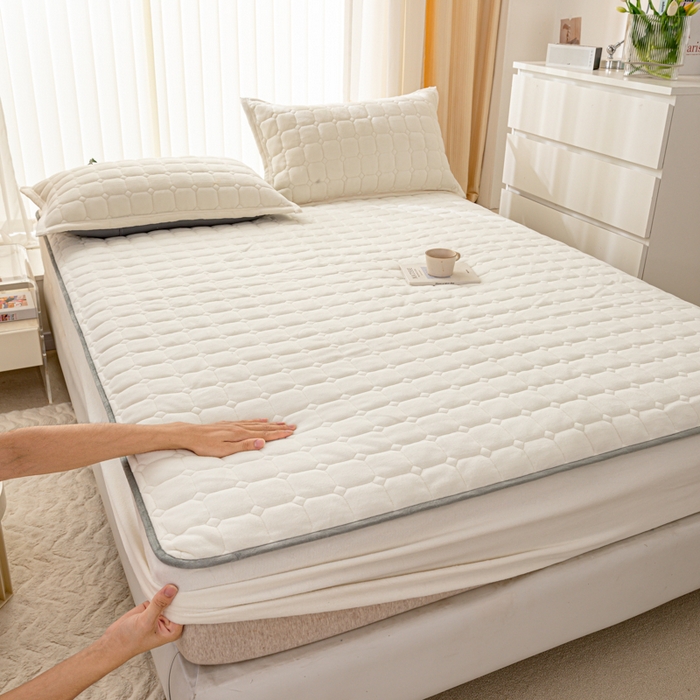 女子家纺 2025新款加厚牛奶绒学生宿舍夹棉床笠 米白