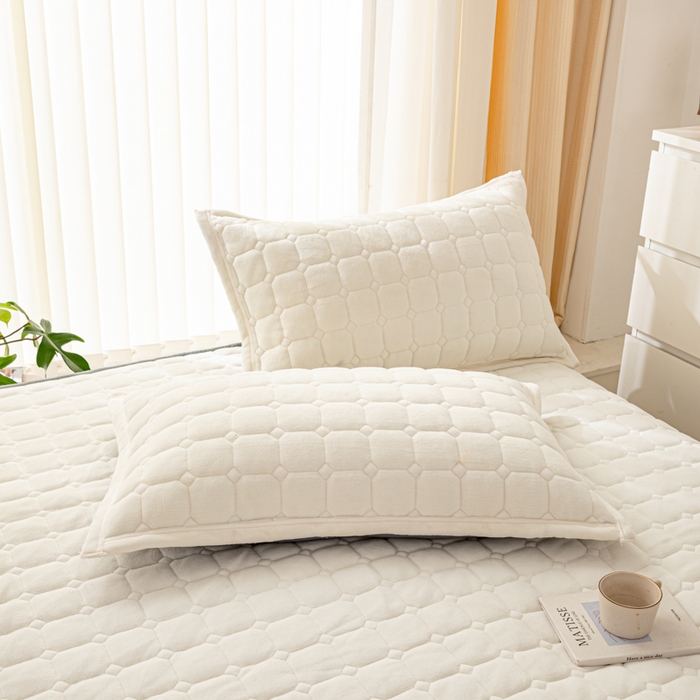 91家纺网 家纺一手货源 找家纺 女子家纺 2025新款加厚牛奶绒学生宿舍夹棉床笠 米白