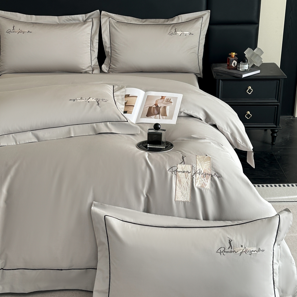 新方向 2026新款刺绣全棉100s贡缎长绒棉四件套-哈德森 哈德森-爵士灰