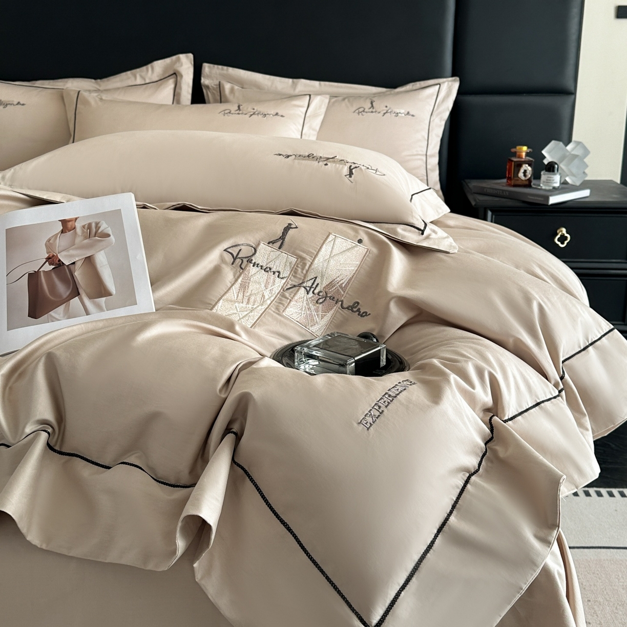 91家纺网 家纺一手货源 找家纺 新方向 2026新款刺绣全棉100s贡缎长绒棉四件套-哈德森 哈德森-香槟