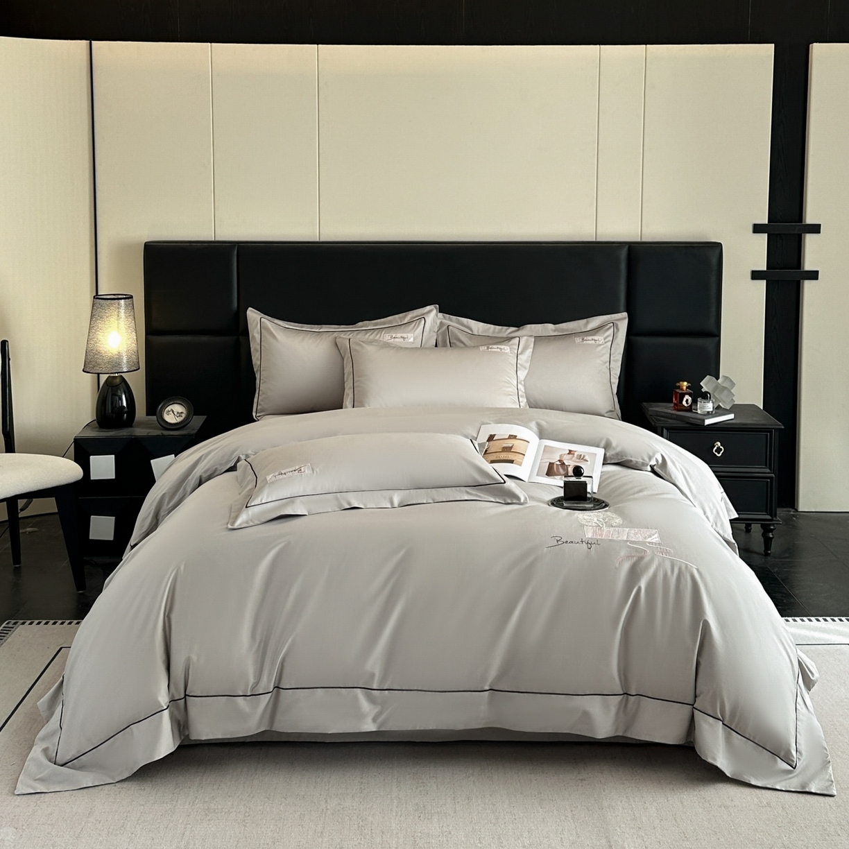 91家纺网 家纺一手货源 找家纺 （总）新方向 2025新款刺绣全棉100s贡缎长绒棉四件套-往事