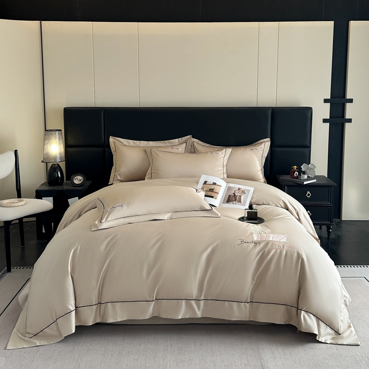 91家纺网 家纺一手货源 找家纺 （总）新方向 2025新款刺绣全棉100s贡缎长绒棉四件套-往事