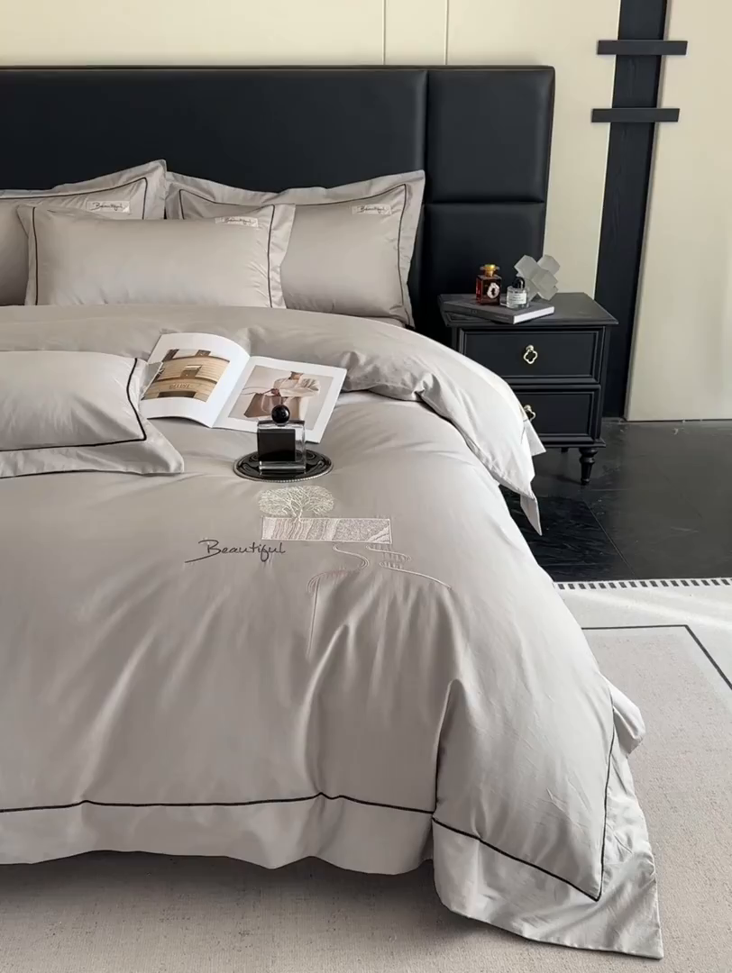 91家纺网 家纺一手货源 找家纺 （总）新方向 2025新款刺绣全棉100s贡缎长绒棉四件套-往事