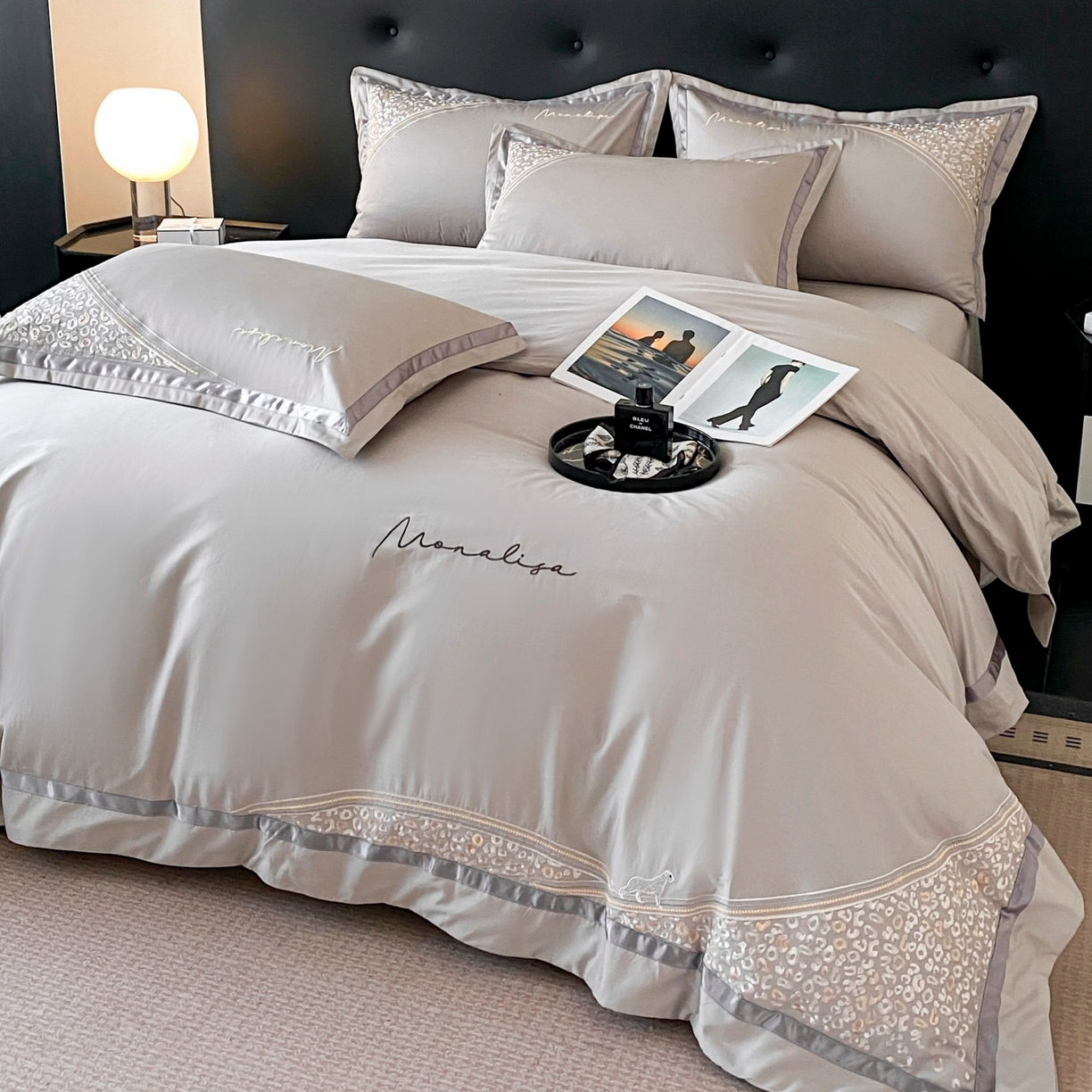 91家纺网 家纺一手货源 找家纺 新方向 2025新款刺绣全棉100s贡缎长绒棉四件套-威尔 威尔-爵士灰