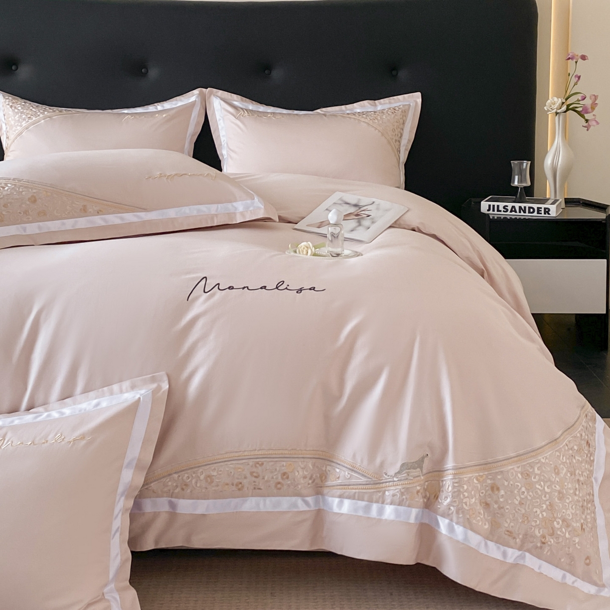 91家纺网 家纺一手货源 找家纺 新方向 2025新款刺绣全棉100s贡缎长绒棉四件套-威尔 威尔-蔷薇粉