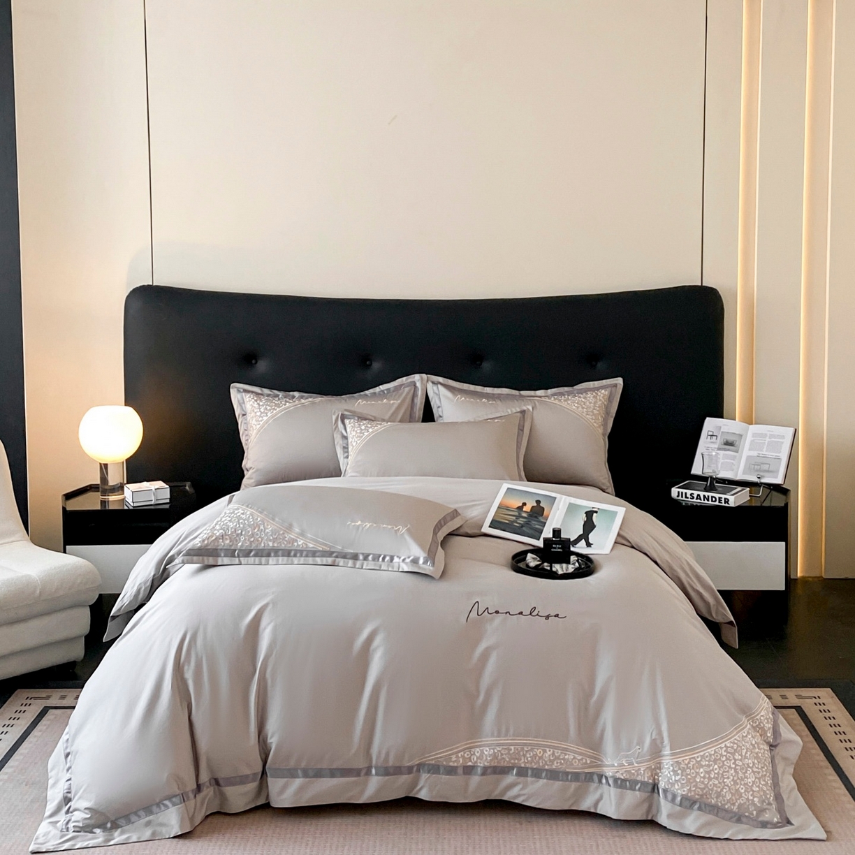 新方向 2025新款刺绣全棉100s贡缎长绒棉四件套-威尔 威尔-爵士灰