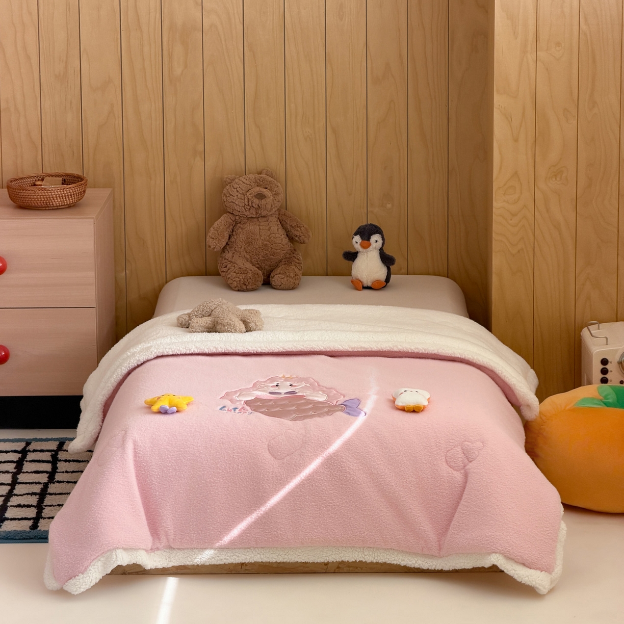 91家纺网 家纺一手货源 找家纺 （总）喜多兔儿童家纺 2025新款圆圆系列抗菌恒温奶柔羊咩绒毯毛毯被