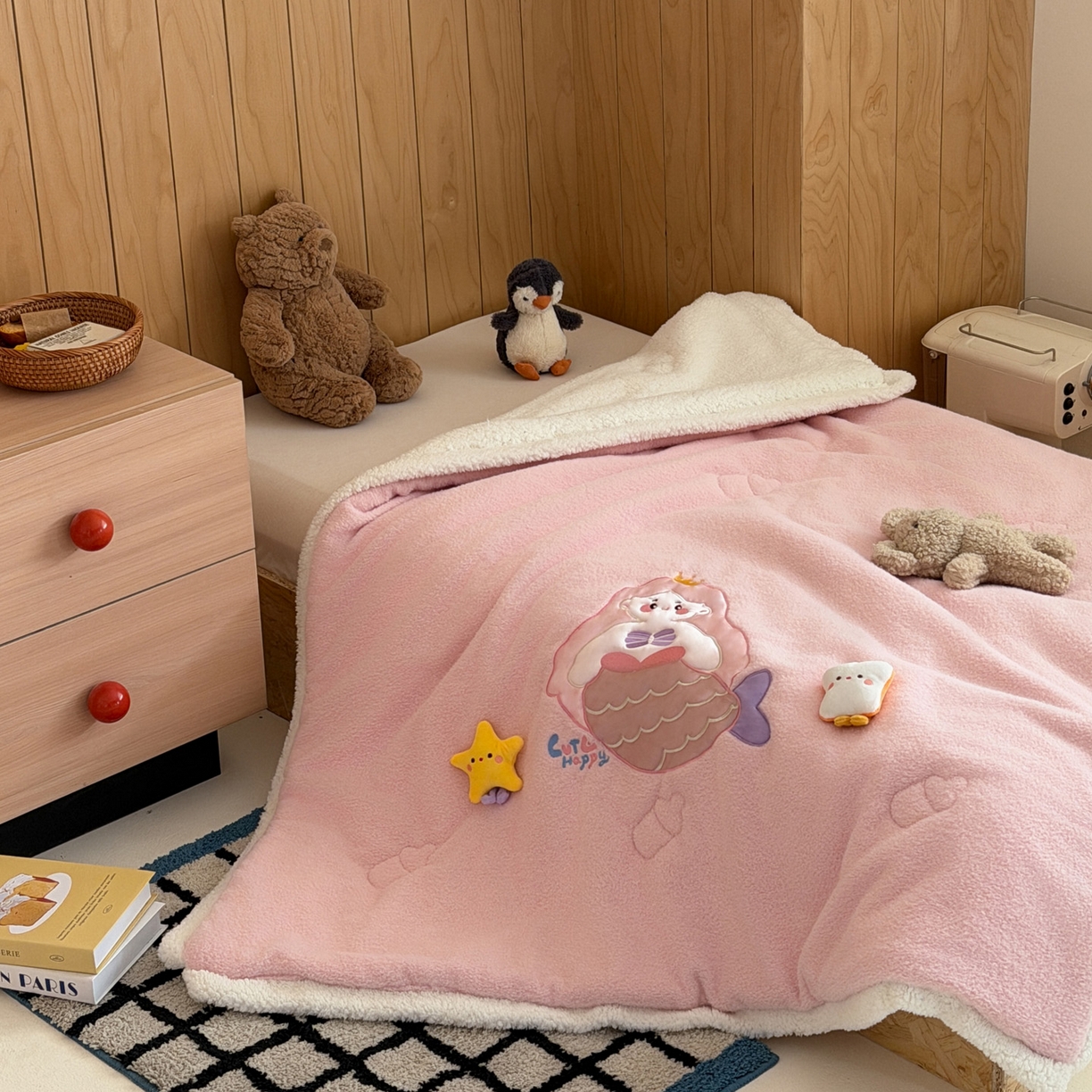 91家纺网 家纺一手货源 找家纺 （总）喜多兔儿童家纺 2025新款圆圆系列抗菌恒温奶柔羊咩绒毯毛毯被