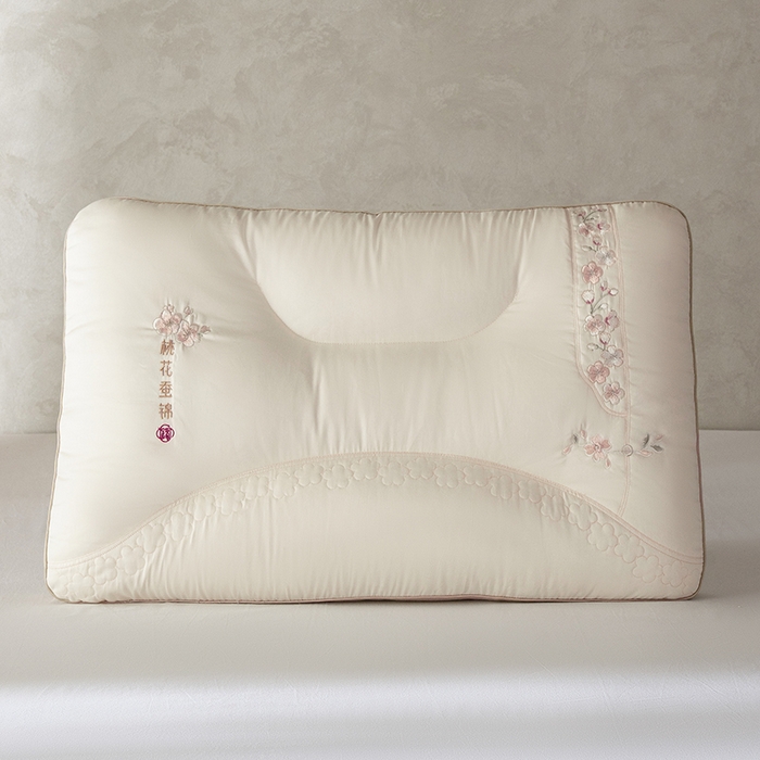 91家纺网 家纺一手货源 找家纺 昕科 2025新款锦绣桃花枕-全棉纯棉粉色桃花刺绣枕头枕芯 锦绣桃花枕一只