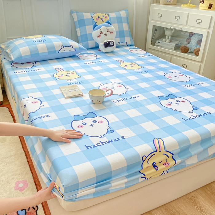 91家纺网 家纺一手货源 找家纺 博雅 2025新款全棉吉伊咔哇单床笠 蓝格吉伊卡哇