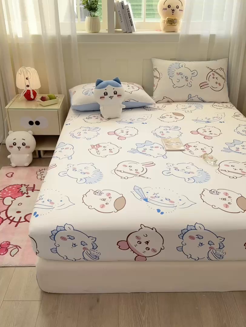 91家纺网 家纺一手货源 找家纺 博雅 2025新款全棉吉伊咔哇单床笠 白色吉伊卡哇