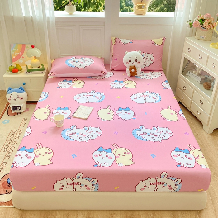 91家纺网 家纺一手货源 找家纺 博雅 2025新款全棉吉伊咔哇单床笠 粉色吉伊卡哇