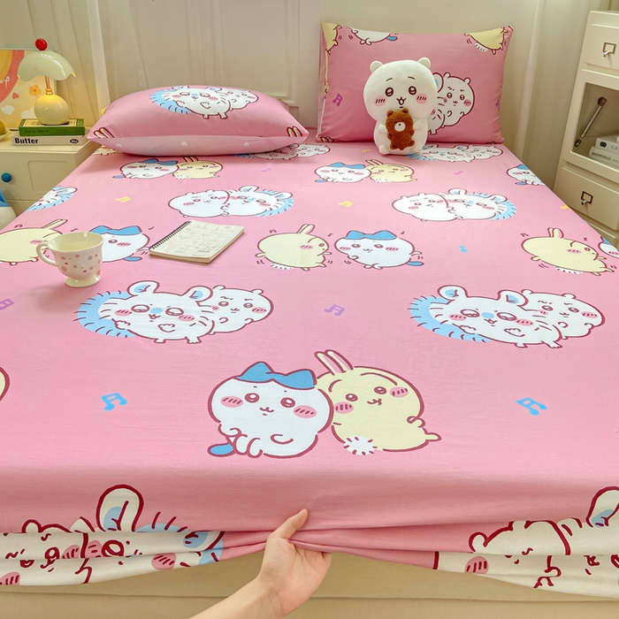 91家纺网 家纺一手货源 找家纺 博雅 2025新款全棉吉伊咔哇单床笠 粉色吉伊卡哇