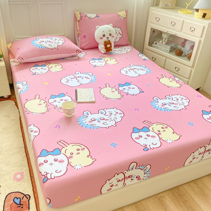 91家纺网 家纺一手货源 找家纺 博雅 2025新款全棉吉伊咔哇单床笠 粉色吉伊卡哇