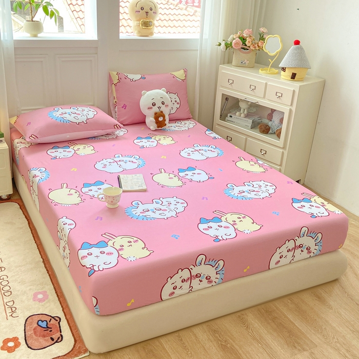 91家纺网 家纺一手货源 找家纺 博雅 2025新款全棉吉伊咔哇单床笠 粉色吉伊卡哇