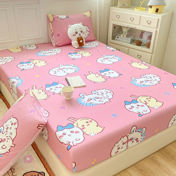 91家纺网 家纺一手货源 找家纺 博雅 2025新款全棉吉伊咔哇单床笠 粉色吉伊卡哇