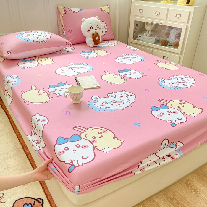 91家纺网 家纺一手货源 找家纺 博雅 2025新款全棉吉伊咔哇单床笠 粉色吉伊卡哇