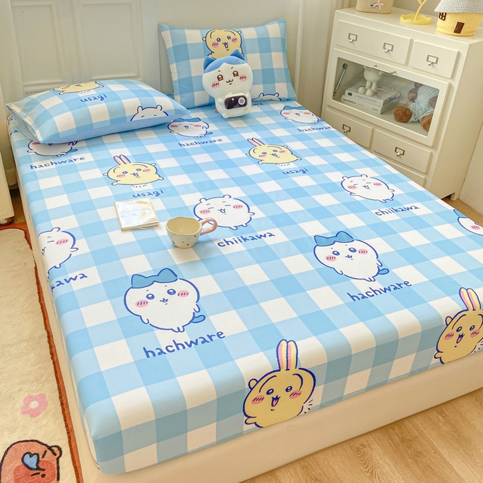 91家纺网 家纺一手货源 找家纺 博雅 2025新款全棉吉伊咔哇单床笠 蓝格吉伊卡哇