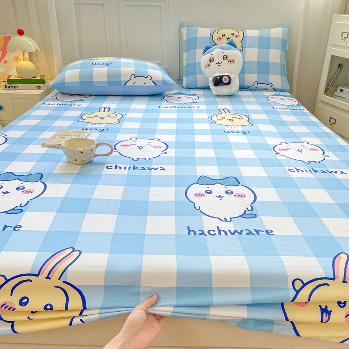 91家纺网 家纺一手货源 找家纺 博雅 2025新款全棉吉伊咔哇单床笠 蓝格吉伊卡哇