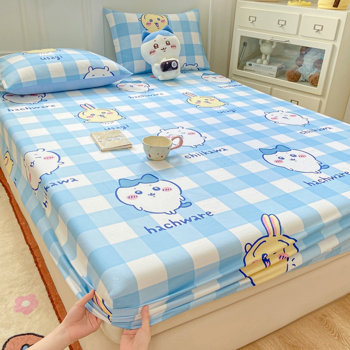 91家纺网 家纺一手货源 找家纺 博雅 2025新款全棉吉伊咔哇单床笠 蓝格吉伊卡哇