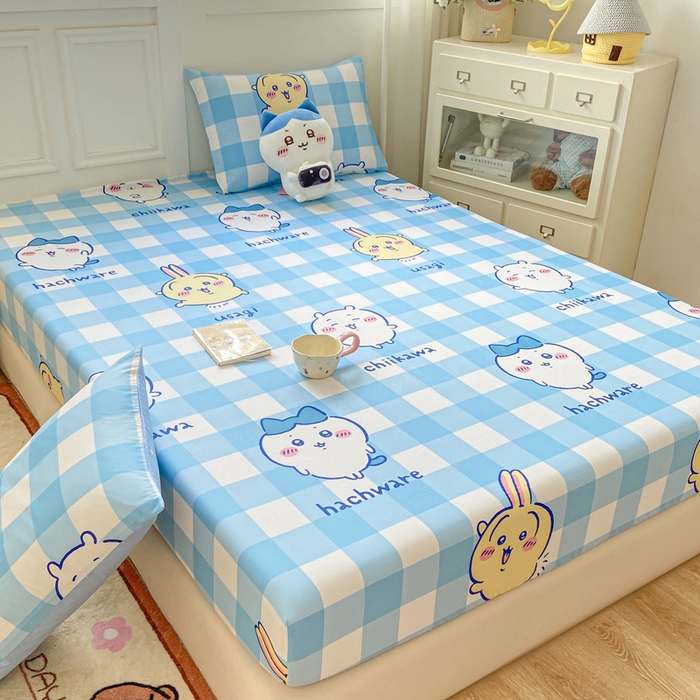 91家纺网 家纺一手货源 找家纺 博雅 2025新款全棉吉伊咔哇单床笠 蓝格吉伊卡哇