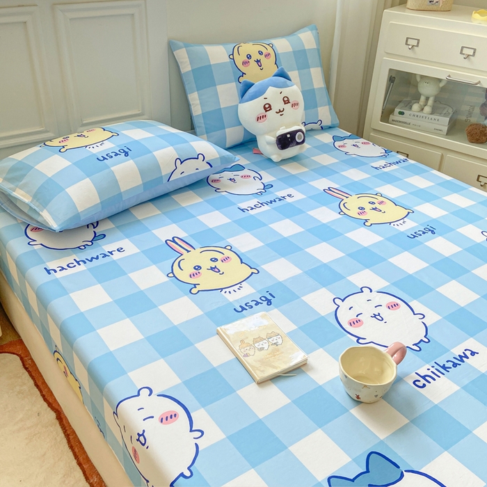 91家纺网 家纺一手货源 找家纺 博雅 2025新款全棉吉伊咔哇单床笠 蓝格吉伊卡哇