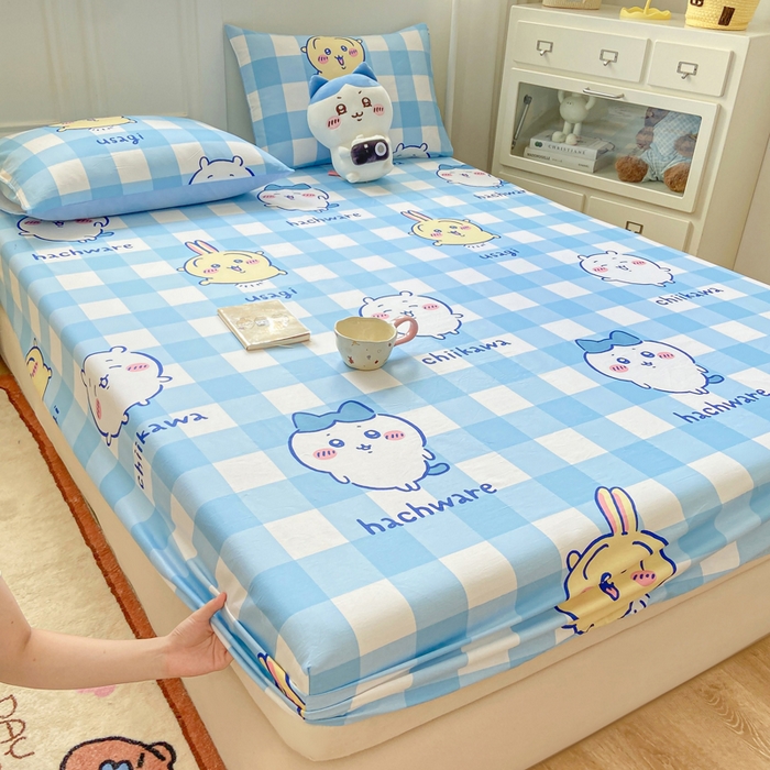 91家纺网 家纺一手货源 找家纺 博雅 2025新款全棉吉伊咔哇单床笠 蓝格吉伊卡哇