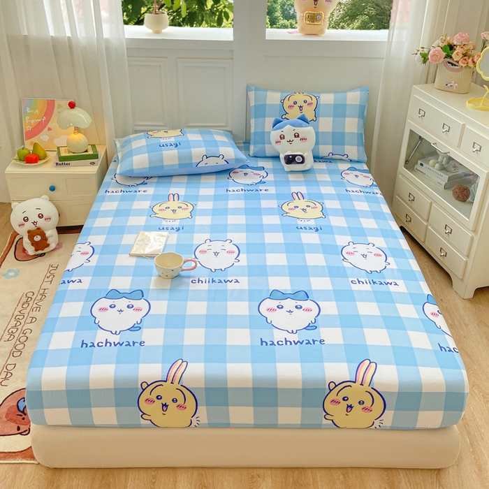 91家纺网 家纺一手货源 找家纺 博雅 2025新款全棉吉伊咔哇单床笠 蓝格吉伊卡哇