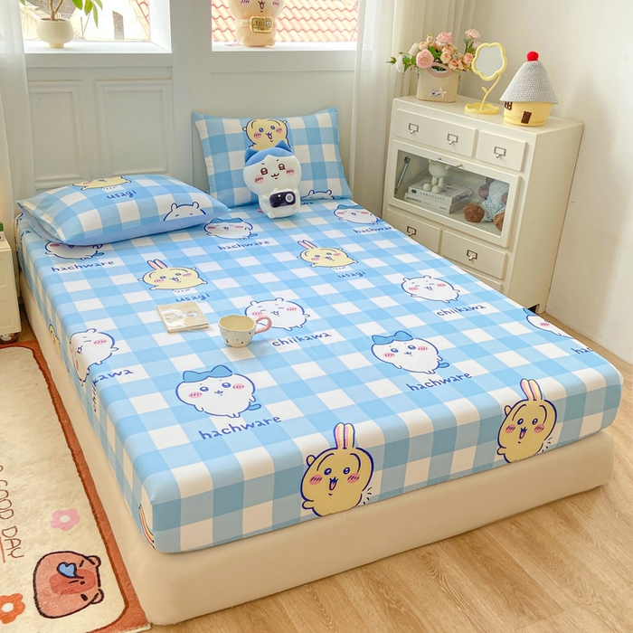 91家纺网 家纺一手货源 找家纺 博雅 2025新款全棉吉伊咔哇单床笠 蓝格吉伊卡哇