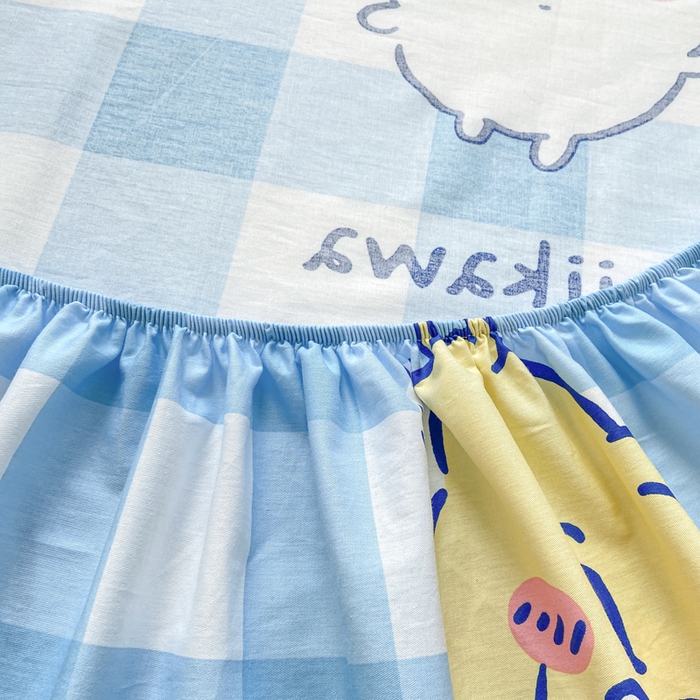 91家纺网 家纺一手货源 找家纺 博雅 2025新款全棉吉伊咔哇单床笠 蓝格吉伊卡哇