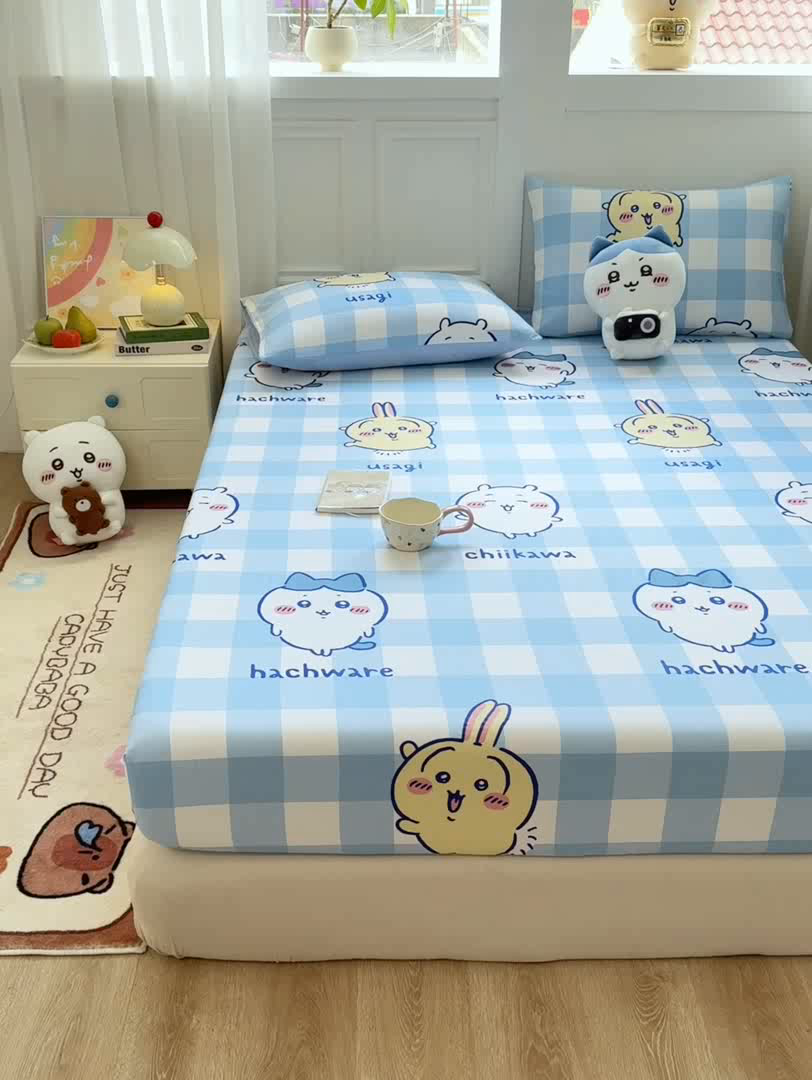 91家纺网 家纺一手货源 找家纺 博雅 2025新款全棉吉伊咔哇单床笠 蓝格吉伊卡哇