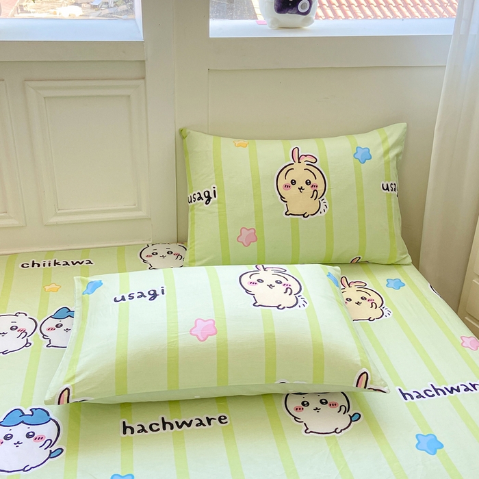 91家纺网 家纺一手货源 找家纺 博雅 2025新款全棉吉伊咔哇单床笠 绿条纹吉伊卡哇