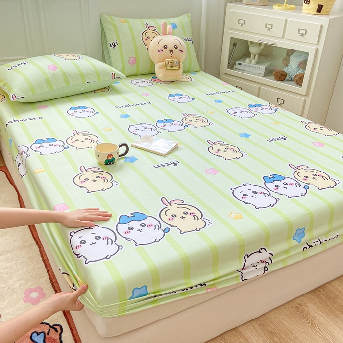 博雅 2025新款全棉吉伊咔哇单床笠 绿条纹吉伊卡哇