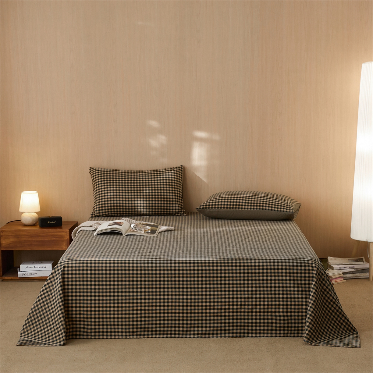 91家纺网 家纺一手货源 找家纺 启程家纺 2026新款纯棉水洗棉复古小格多规格系列四件套 复古小格-黑