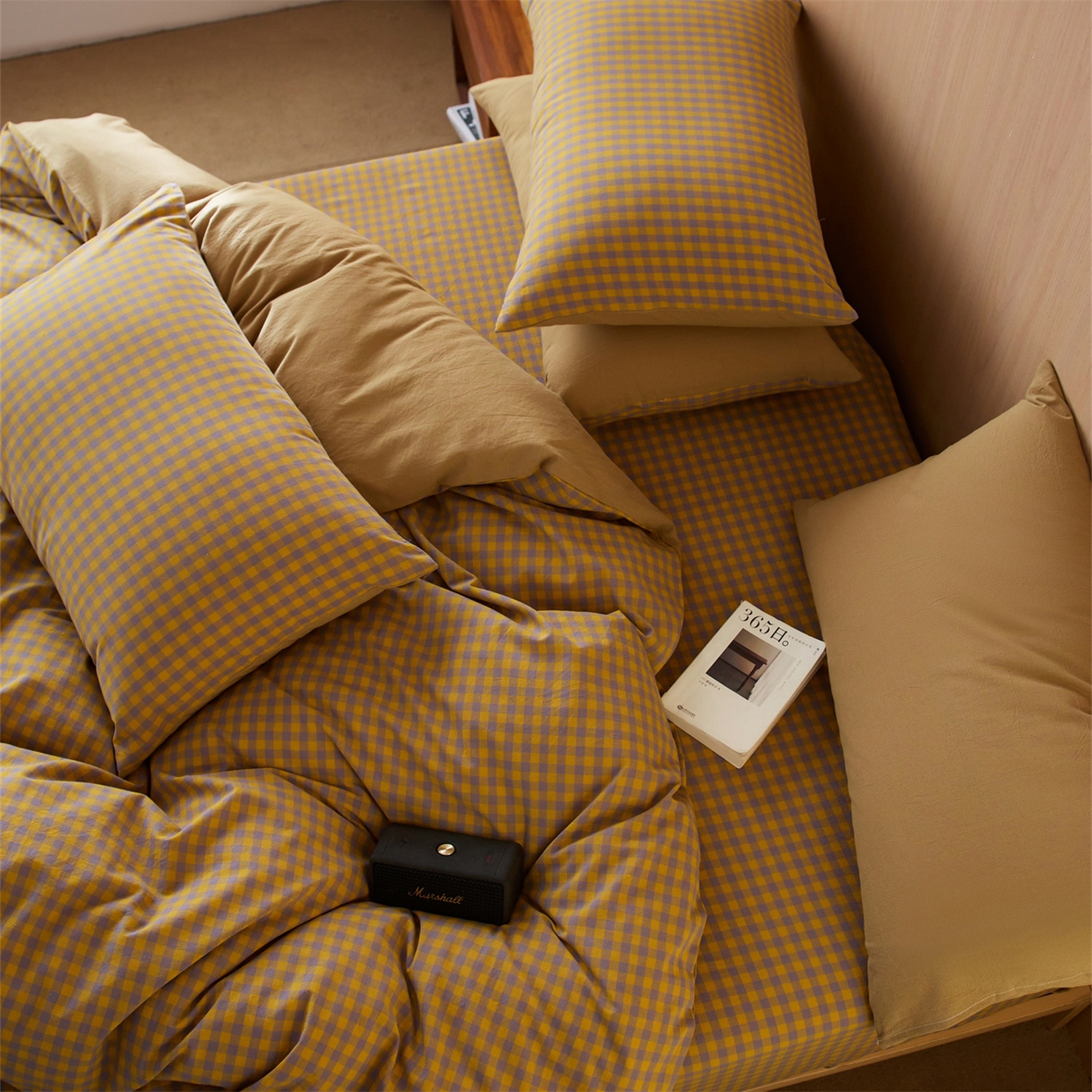 91家纺网 家纺一手货源 找家纺 启程家纺 2026新款纯棉水洗棉复古小格多规格系列四件套 复古小格-黄