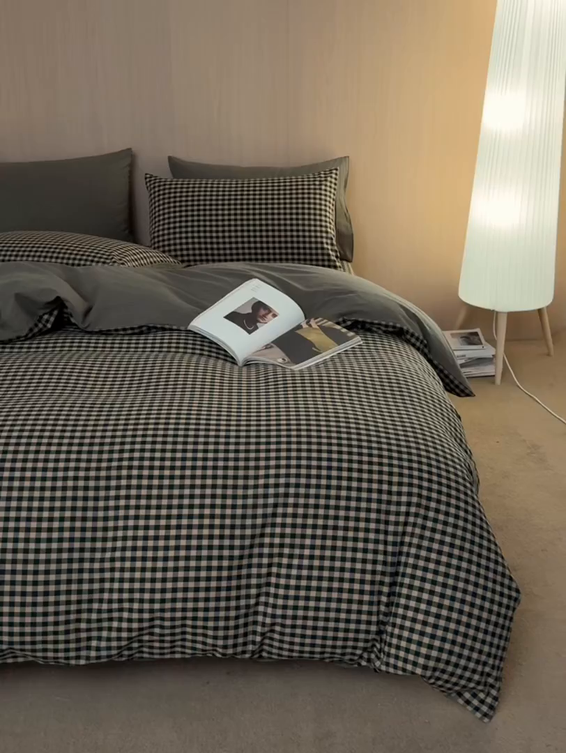 91家纺网 家纺一手货源 找家纺 （总）启程家纺 2026新款纯棉水洗棉复古小格多规格系列四件套