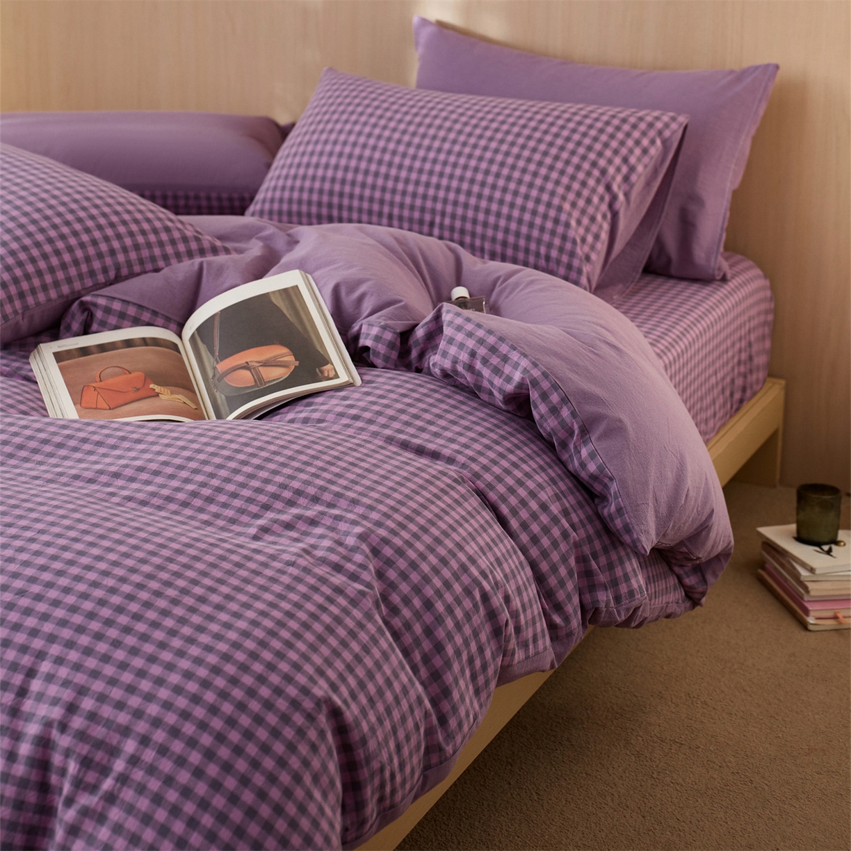 91家纺网 家纺一手货源 找家纺 （总）启程家纺 2026新款纯棉水洗棉复古小格多规格系列单品被套