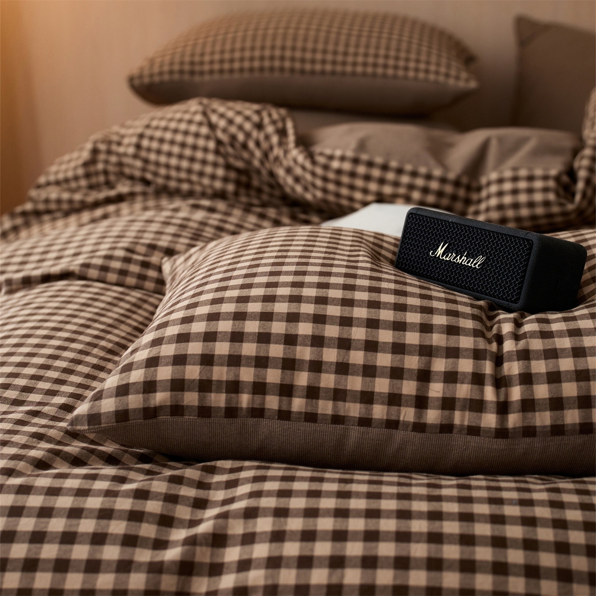 91家纺网 家纺一手货源 找家纺 启程家纺 2026新款纯棉水洗棉复古小格多规格系列单品被套 复古小格-咖