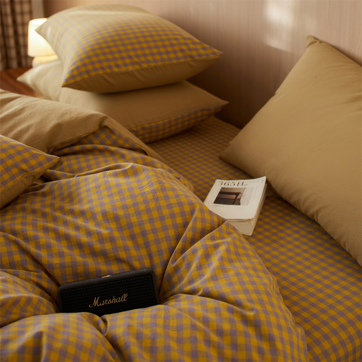 91家纺网 家纺一手货源 找家纺 启程家纺 2026新款纯棉水洗棉复古小格多规格系列单品被套 复古小格-黄